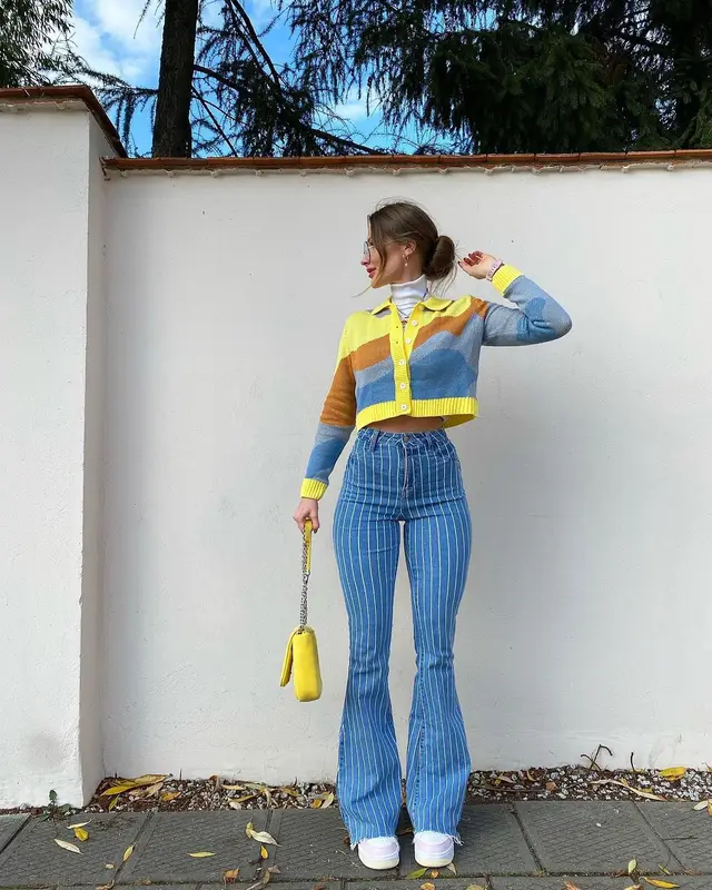 Autumn Fashion Women's Street Retro Style Striped Bell Bottom Pants As Shown - Shop at LoveMi