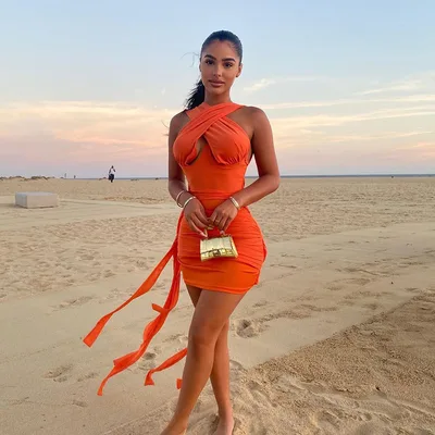 Sexy Halter Neck Streamer Pleated Tight fitting Hip Dress Orange - Shop at LoveMi