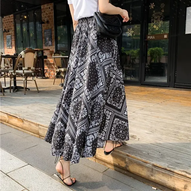 Retro Fashion Ethnic Characteristic Big Swing A line Skirt Black - Shop at LoveMi