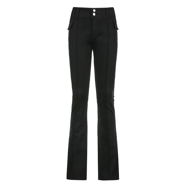 Women's New Sexy Low waist Side Pockets Retro Slim fit Micro Trousers Casual Trousers Black - Shop at LoveMi