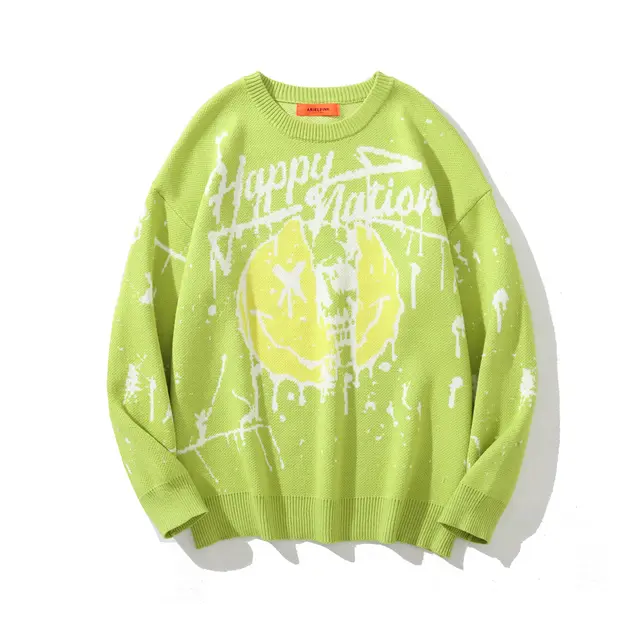European And American Knitted Sweater Pullover Crew Neck Green - Shop at LoveMi