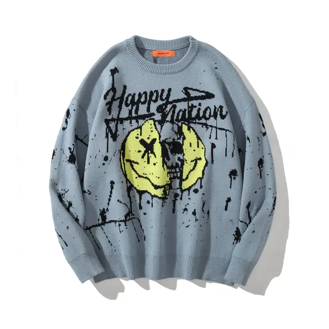 European And American Knitted Sweater Pullover Crew Neck Grey - Shop at LoveMi