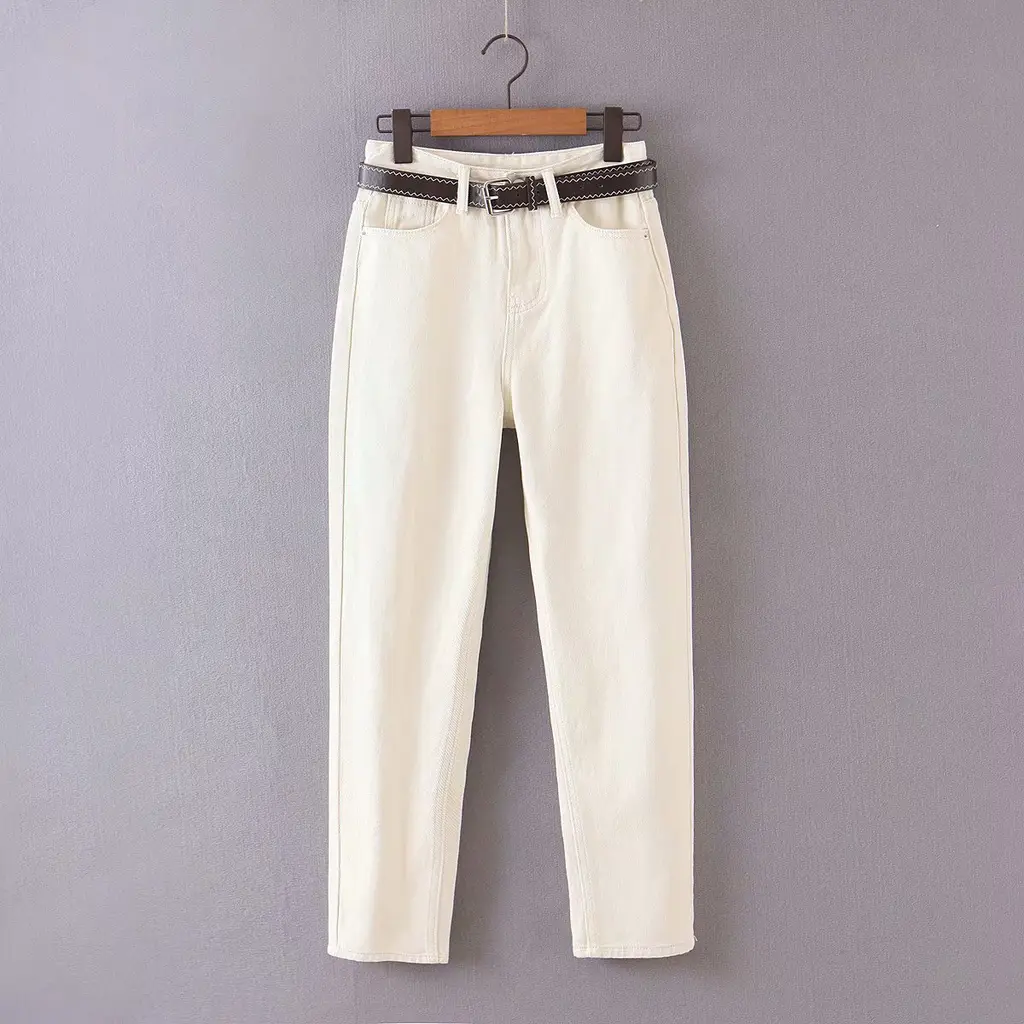 Pure Color Simple All-match Denim Daddy Pants Casual Jeans - Beige