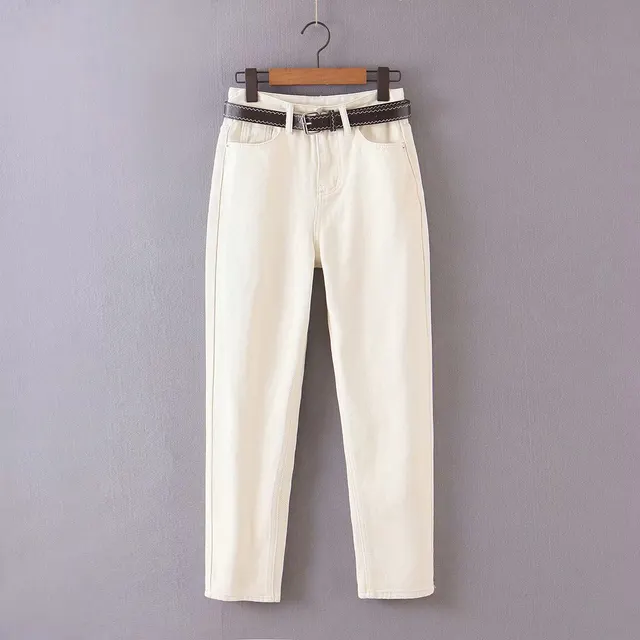 Pure Color Simple All match Denim Daddy Pants Casual Jeans Beige - Shop at LoveMi