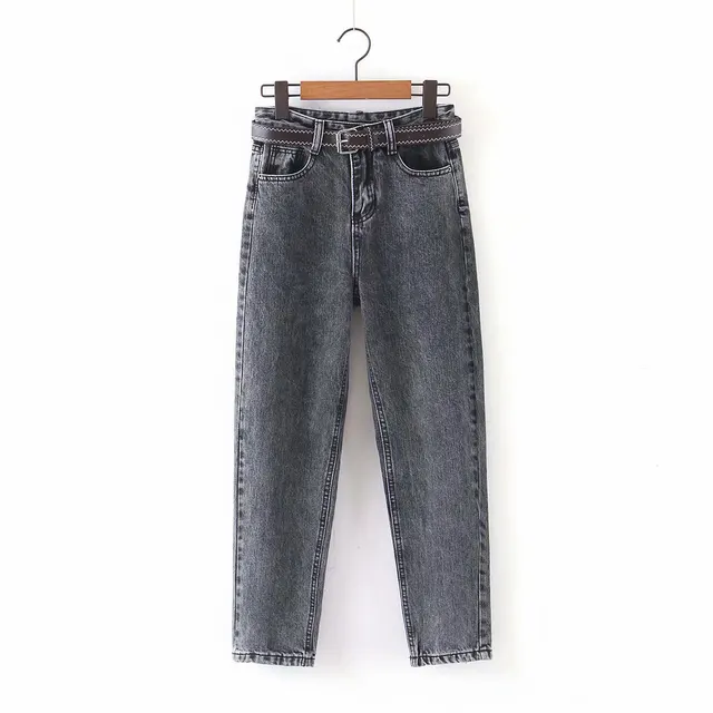 Pure Color Simple All match Denim Daddy Pants Casual Jeans Black Grey - Shop at LoveMi