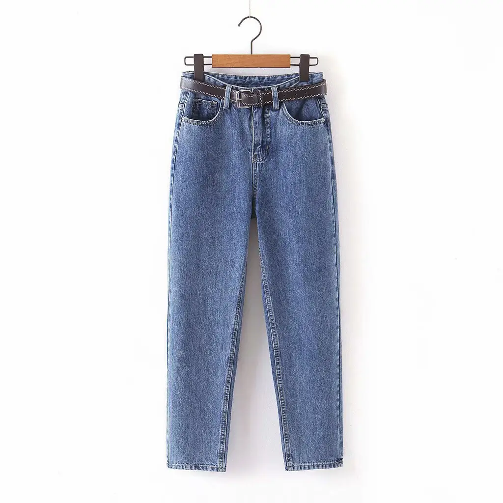 Pure Color Simple All-match Denim Daddy Pants Casual Jeans - Dark Blue