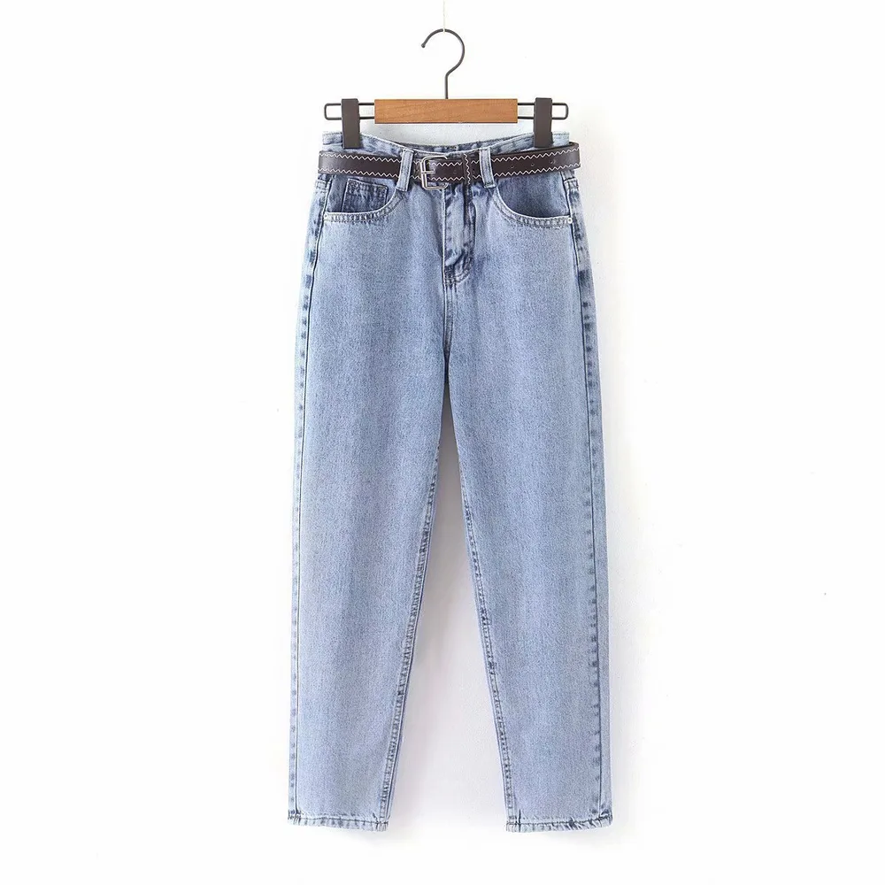 Pure Colour Simple All-match Denim Daddy Pants Casual Jeans - Light Blue