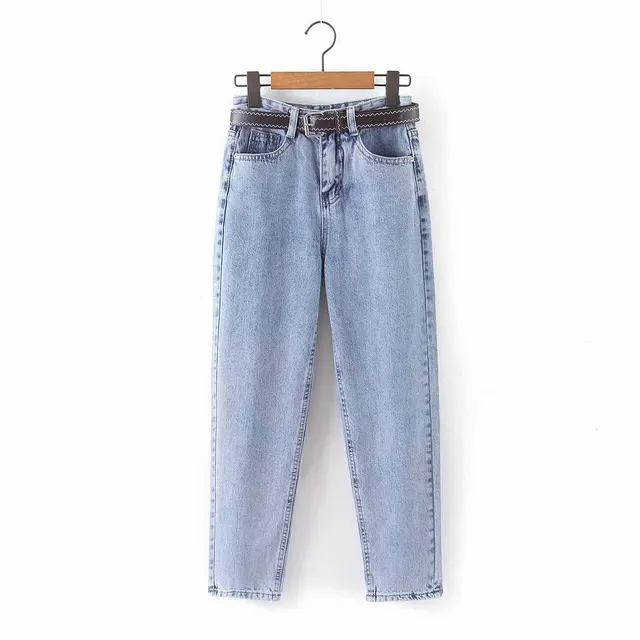 Pure Color Simple All match Denim Daddy Pants Casual Jeans Light Blue - Shop at LoveMi