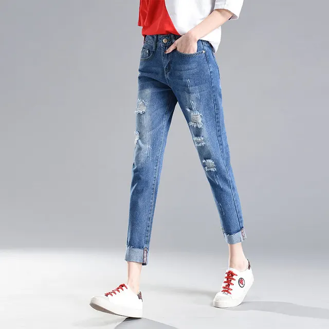 Women's Ripped Jeans Loose Spring And Summer New Style Dark Blue - Shop at LoveMi