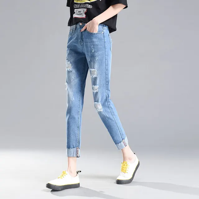 Women's Ripped Jeans Loose Spring And Summer New Style - Light Blue