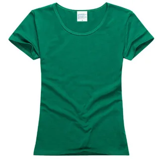 Solid Color Women's Lycra Combed Cotton Round Neck Blank T-shirt Overalls Advertising Shirt Short Sleeves - Green
