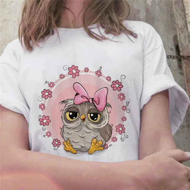 Women's Cartoon Owl Hand painted Print Short Sleeve 6 Style - Shop at LoveMi