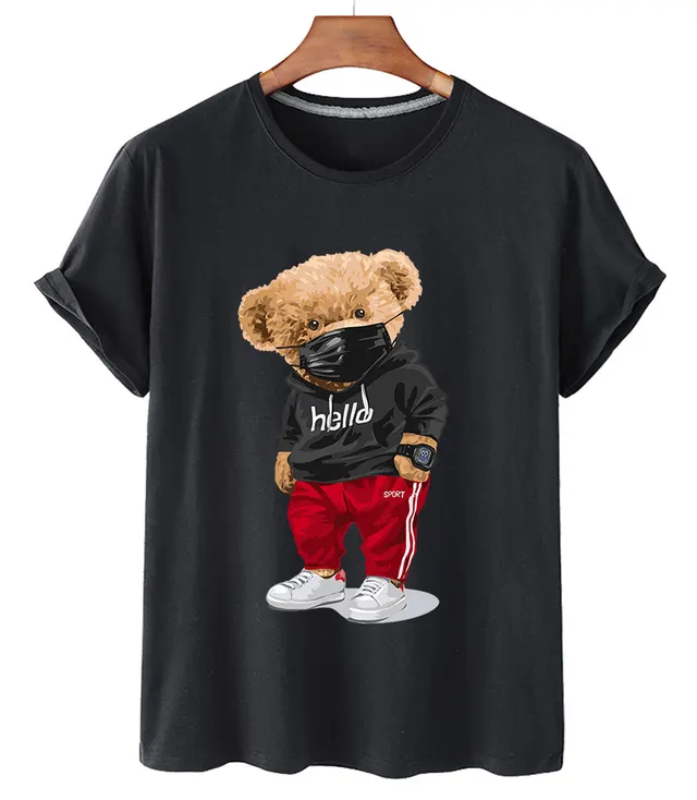 Fashion Sports Mask Bear Casual Short Sleeve Black - Shop at LoveMi