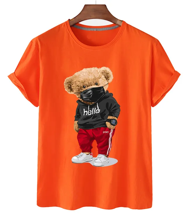 Fashion Sports Mask Bear Casual Short Sleeve Orange - Shop at LoveMi