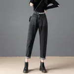 Women's Solid Color High-rise Harem Cropped Jeans - Black