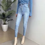 Women's Skinny High-waisted Cropped Cropped Jeans - Light Blue