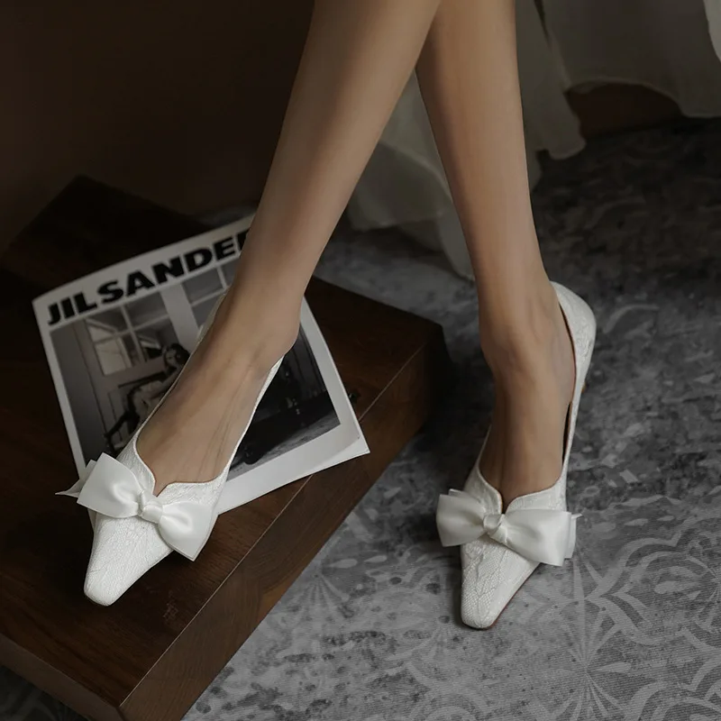 Women's High Heels Bow Wedding Stiletto Shoes White - Shop at LoveMi