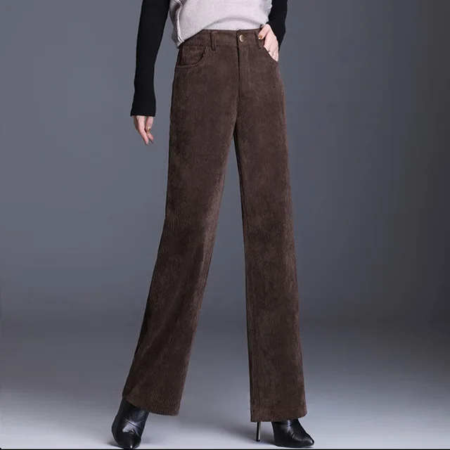 Fashion Solid Color Chenille Corduroy Wide leg Pants Brown - Shop at LoveMi