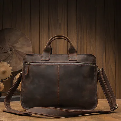 Handmade Imported First Layer Cowhide Men's Casual Business Briefcase Photo Color - Shop at LoveMi