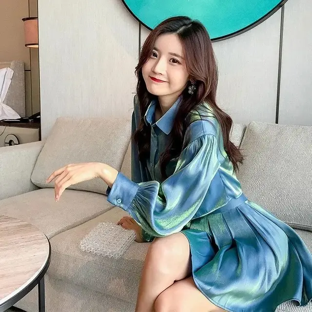 Temperament Shirt Women High Waist Skirt Two piece Blue - Shop at LoveMi