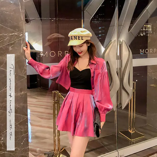 Temperament Shirt Women High Waist Skirt Two piece Red - Shop at LoveMi
