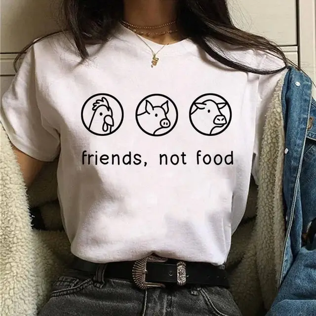 Vegetarian Cute Cartoon Piggy Print Men's And Women's T shirt G - Shop at LoveMi