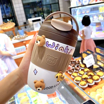 Simple And High value Stainless Steel Vacuum Flask With Straw Dark Coffee - Shop at LoveMi