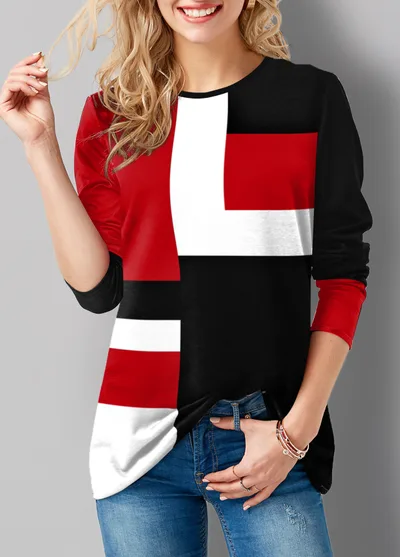 Ladies Print Round Neck Long Sleeves Style1 - Shop at LoveMi