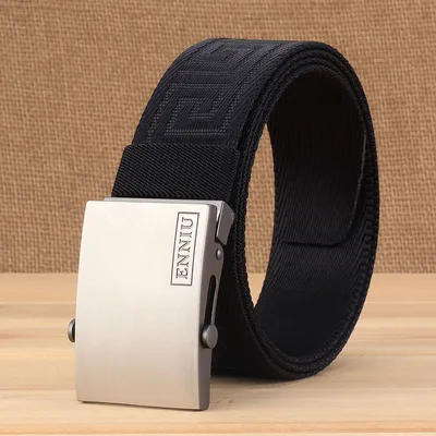 Men's Casual Smooth Buckle Canvas Belt Knob Pattern Black - Shop at LoveMi