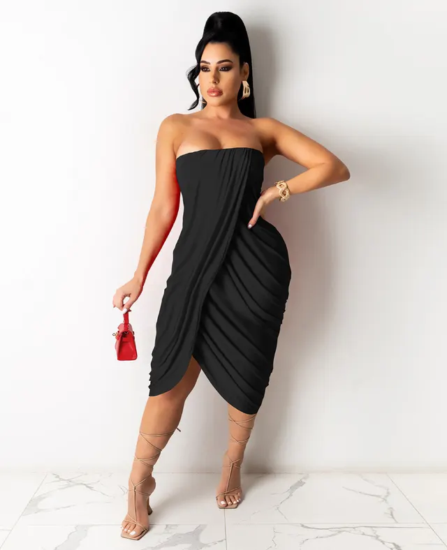 European And American Women's Pleated Sleeveless Dress Black - Shop at LoveMi