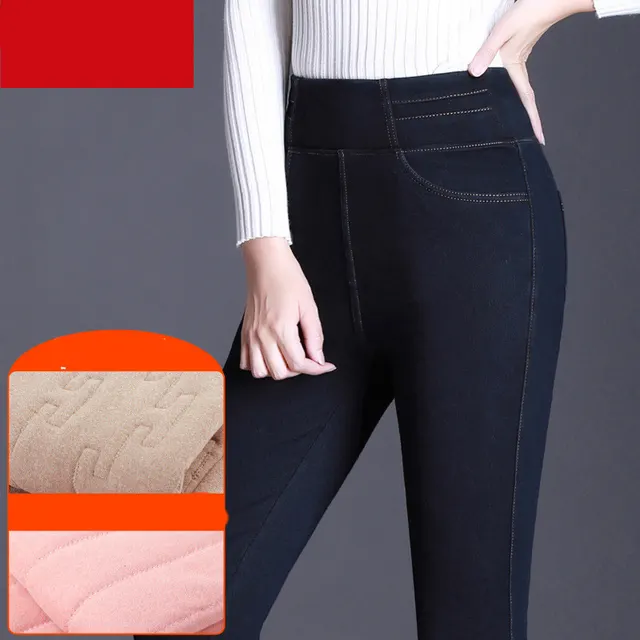 Women's Thick And Velvet Elastic High rise Jeans High Waist Black - Shop at LoveMi