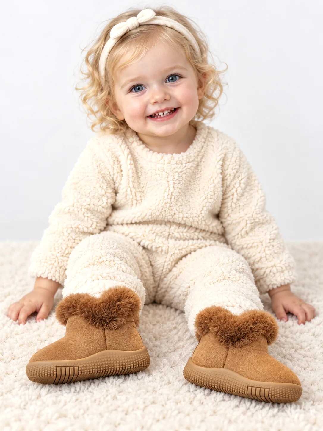 Children's Velvet Padded Baby Toddler Shoes Snow Boots - Brown - View 1