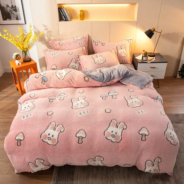 Four piece Bedding With Velvet Sheets To Keep Warm Milk Velvet Bunny - Shop at LoveMi
