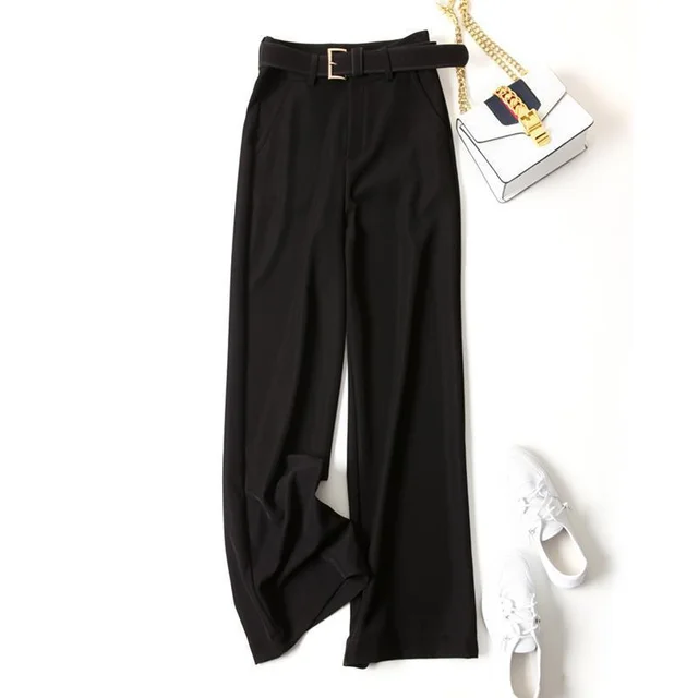 High Waist Slimming Straight Wide Leg Pants Women Drape Black - Shop at LoveMi