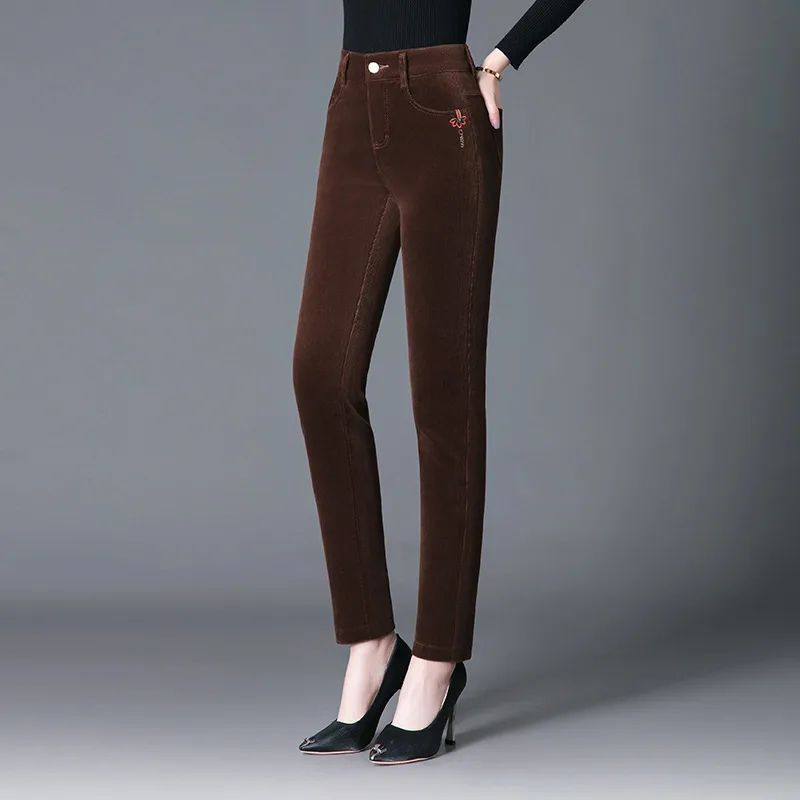 Large Plus Velvet Padded Corduroy Trousers Coffee - Shop at LoveMi