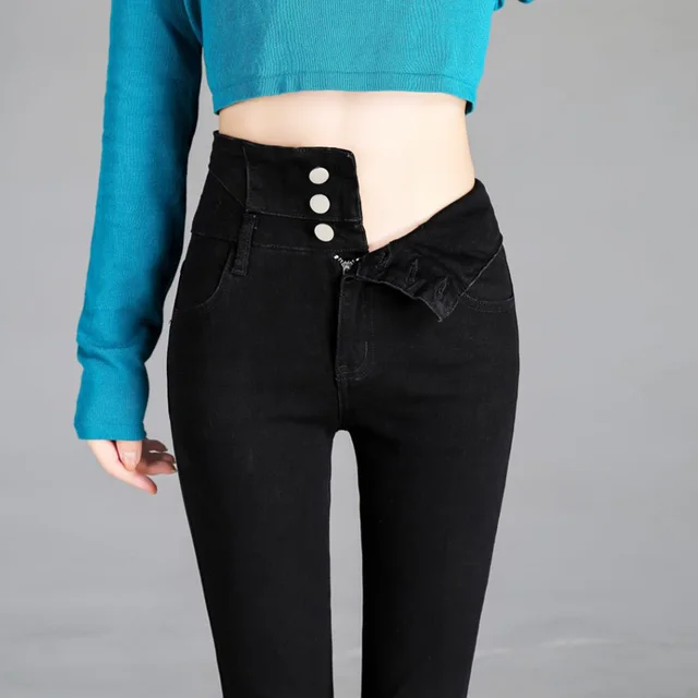 Women's Ultra high waisted Abdomen Jeans New Slim And Tight fitting Black Single Pants - Shop at LoveMi