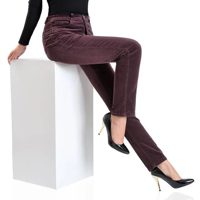 Stretch Loose Straight Leg Pants Corduroy Corduroy Women's Trousers Coffee - Shop at LoveMi