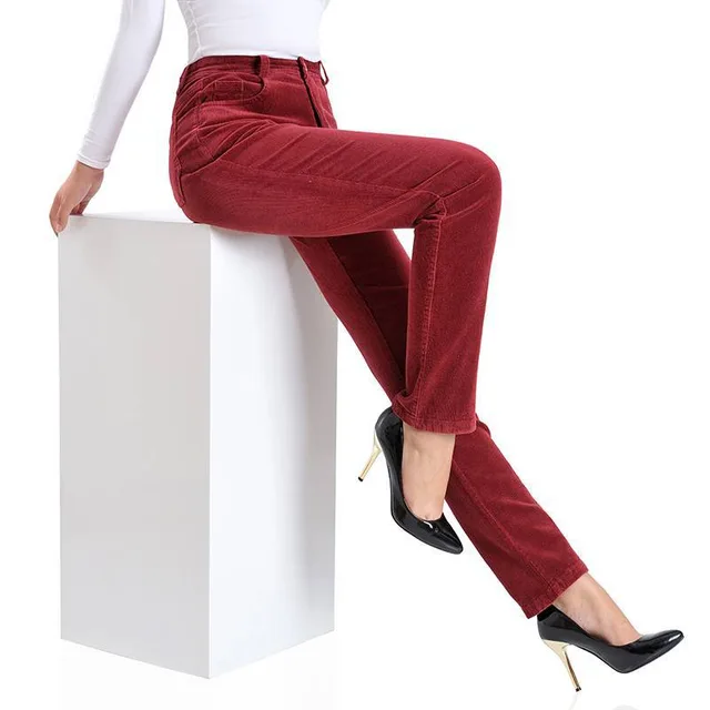 Stretch Loose Straight Leg Pants Corduroy Corduroy Women's Trousers Maroon - Shop at LoveMi
