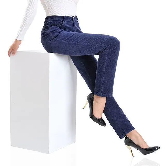Stretch Loose Straight Leg Pants Corduroy Corduroy Women's Trousers Royal Blue - Shop at LoveMi
