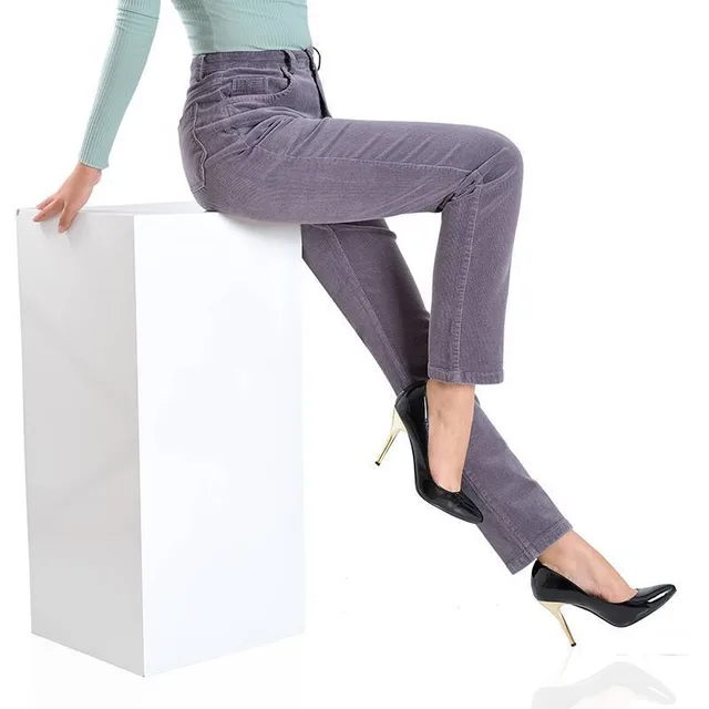 Stretch Loose Straight Leg Pants Corduroy Corduroy Women's Trousers Violet - Shop at LoveMi
