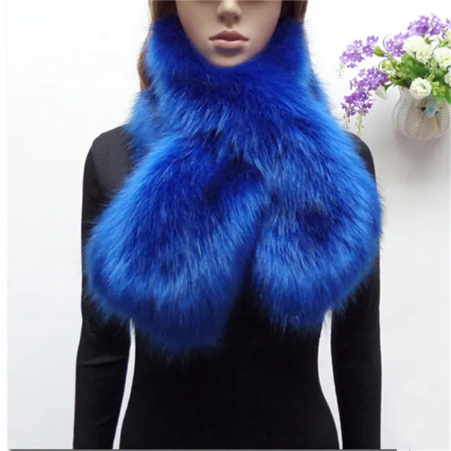 Women's Faux Fur All match Warmth Cross Scarf Royal - Shop at LoveMi