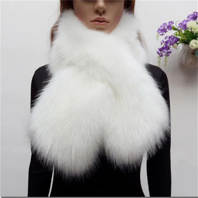 Women's Faux Fur All match Warmth Cross Scarf White - Shop at LoveMi
