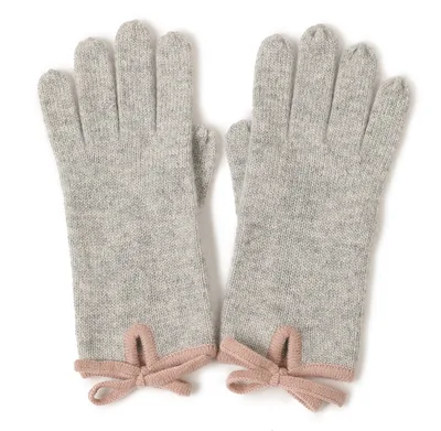 Hetero color Edge Bow Split Finger Gloves Fashion Light Grey - Shop at LoveMi