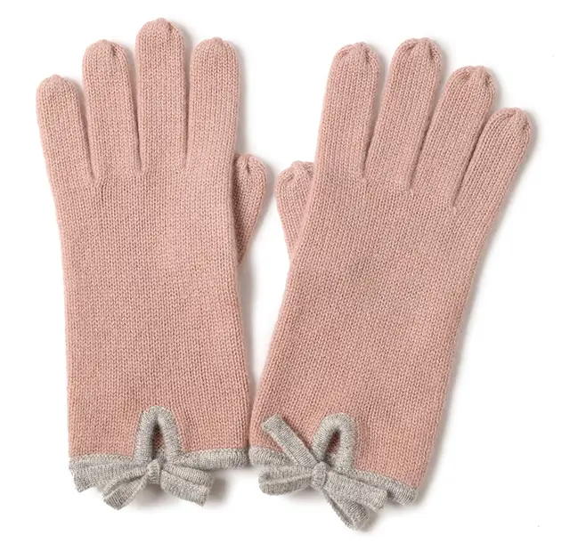 Hetero color Edge Bow Split Finger Gloves Fashion Pink - Shop at LoveMi
