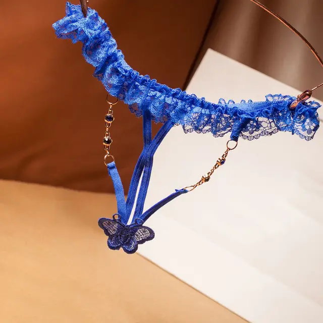 Women's Full Transparent Front And Rear Opening Sexy Lace Panties Blue - Shop at LoveMi