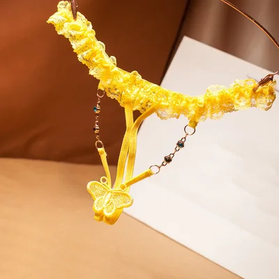 Women's Full Transparent Front And Rear Opening Sexy Lace Panties Yellow - Shop at LoveMi