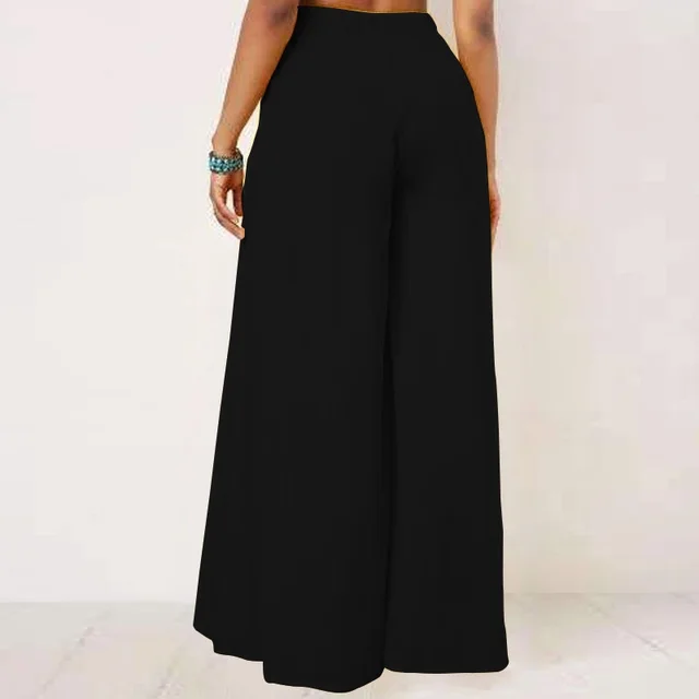 Women's Cotton And Linen Big Swing Line Wide Loose High Waist Wide leg Pants Black - Shop at LoveMi