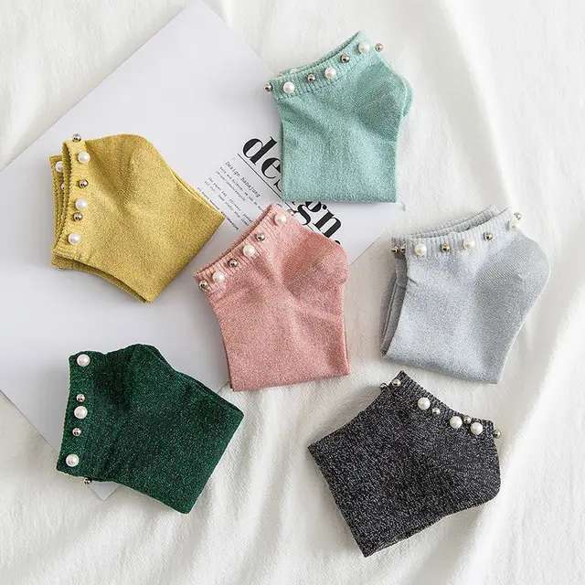 New Female Handmade Beaded Silver Silk Pearl Boat Socks A Pair Of Mixed Colors Shipped - Shop at LoveMi