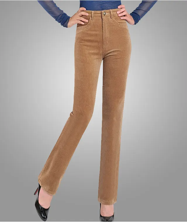 Women's High Waist Casual Pants Corduroy Khaki - Shop at LoveMi