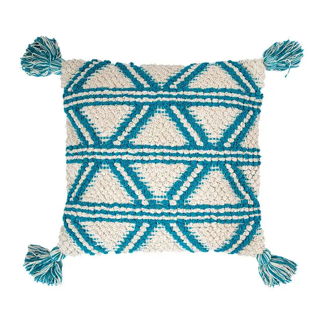 Bohemian Style Living Room Bedroom Cotton Tassel Cushion Pillowcase Blue - Shop at LoveMi